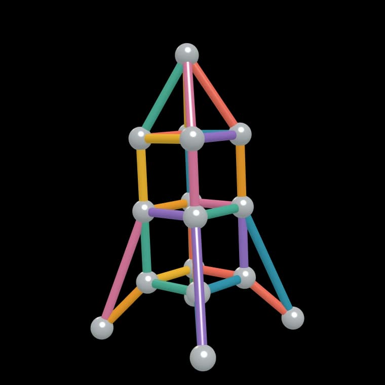 A magnetic stick-and-ball rocket tower in 3D