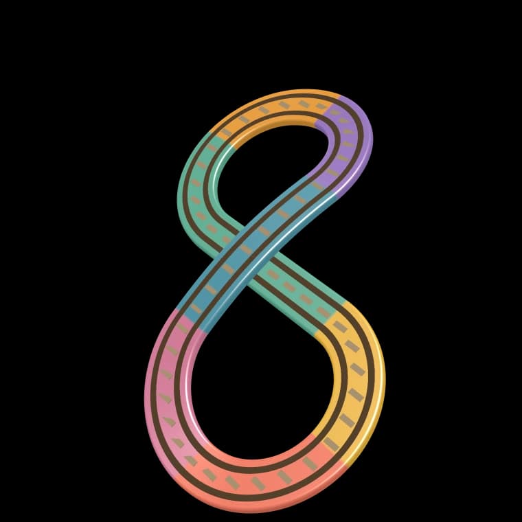 A wooden bridge figure-eight track layout in 3D